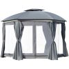 144x144 Inch Round Outdoor Gazebo, Patio Dome Gazebo Canopy Shelter with Double Roof, Netting Sidewalls and Curtains, Zippered Doors Grey AS