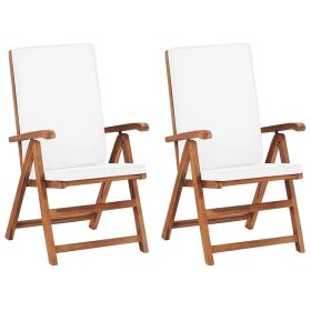 Reclining Patio Chairs with Cushions 2 pcs Solid Teak Wood Cream