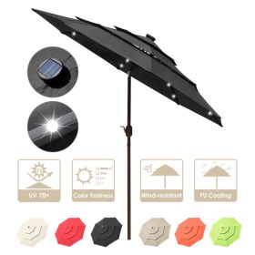 9Ft 3-Tiers 24LEDS Patio Umbrella Black