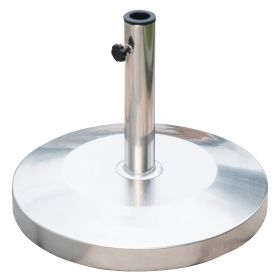 Outsunny 55lb Round Stainless Steel Outdoor Patio Umbrella Stand Base with Heavy Cement Bottom & Mirror Finish