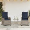 Reclining Patio Chairs 2 pcs with Cushions Gray Poly Rattan