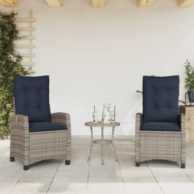 Reclining Patio Chairs 2 pcs with Cushions Gray Poly Rattan