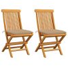 Patio Chairs with Beige Cushions 2 pcs Solid Teak Wood