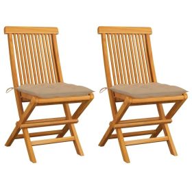 Patio Chairs with Beige Cushions 2 pcs Solid Teak Wood
