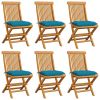 Patio Chairs with Light Blue Cushions 6 pcs Solid Teak Wood