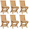 Patio Chairs with Beige Cushions 6 pcs Solid Teak Wood