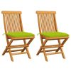 Patio Chairs with Bright Green Cushions 2 pcs Solid Teak Wood