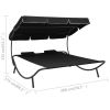 Patio Lounge Bed with Canopy and Pillows Black