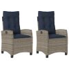 Reclining Patio Chairs 2 pcs with Cushions Gray Poly Rattan