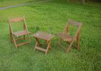 HIPS Material Outdoor Bistro Set Foldable Small Table and Chair Set with 2 Chairs and Rectangular Table, Teak