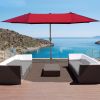 Outsunny Patio Umbrella 15' Steel Rectangular Outdoor Double Sided Market with base, Sun Protection & Easy Crank for Deck Pool Patio, Wine Red