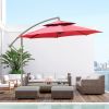 9' 2-Tier Cantilever Umbrella with Crank Handle, Cross Base and 8 Ribs, Garden Patio Offset Umbrella for Backyard, Poolside, and Lawn, Red