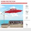 9' 2-Tier Cantilever Umbrella with Crank Handle, Cross Base and 8 Ribs, Garden Patio Offset Umbrella for Backyard, Poolside, and Lawn, Red