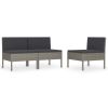 Patio Chairs 3 pcs with Cushions Poly Rattan Gray