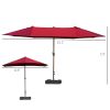 Outsunny Patio Umbrella 15' Steel Rectangular Outdoor Double Sided Market with base, Sun Protection & Easy Crank for Deck Pool Patio, Wine Red