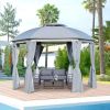 144x144 Inch Round Outdoor Gazebo, Patio Dome Gazebo Canopy Shelter with Double Roof, Netting Sidewalls and Curtains, Zippered Doors Grey AS