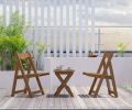 HIPS Material Outdoor Bistro Set Foldable Small Table and Chair Set with 2 Chairs and Rectangular Table, Teak