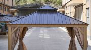 12*12FT patic gazebo,alu gazebo with steel canopy,Outdoor Permanent Hardtop Gazebo Canopy for Patio, Garden, Backyard