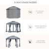 144x144 Inch Round Outdoor Gazebo, Patio Dome Gazebo Canopy Shelter with Double Roof, Netting Sidewalls and Curtains, Zippered Doors Grey AS