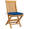 Patio Chairs with Blue Cushions 2 pcs Solid Teak Wood