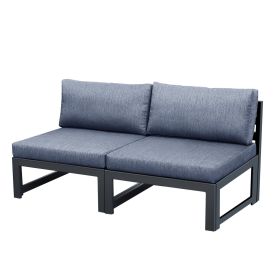 Patio Sectional Sofa Set Furniture Couch Aluminum Frame With Gray Cushions Outdoor armless Chair seater (size: 2 piece armless chair)