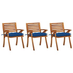 Patio Dining Chairs with Cushions 3 pcs Solid Acacia Wood (Color: Brown)