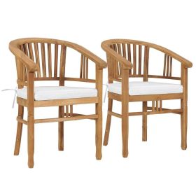 Patio Chairs with Cushions 2 pcs Solid Teak Wood (Color: Brown)