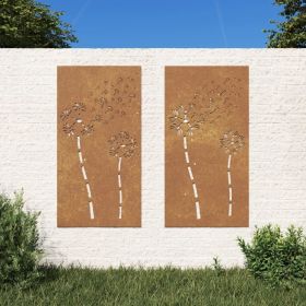 Patio Wall Decorations 2pcs 41.3"x21.7" Corten Steel Flower Design (SKU: 824489)