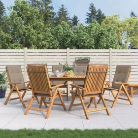 Reclining Patio Chairs with Cushions 6 pcs Solid Wood Teak (Color: Brown)