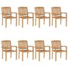 Stacking Patio Chairs with Cushions 8 pcs Solid Teak Wood