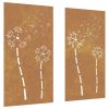 Patio Wall Decorations 2pcs 41.3"x21.7" Corten Steel Flower Design